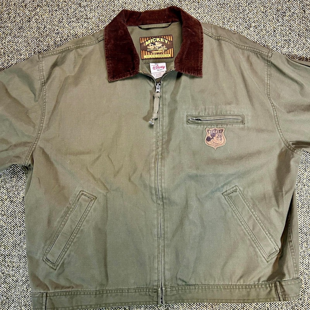 Y2K Mickey Mouse Quality Brand Pure Character Olive Canvas Jacket XL